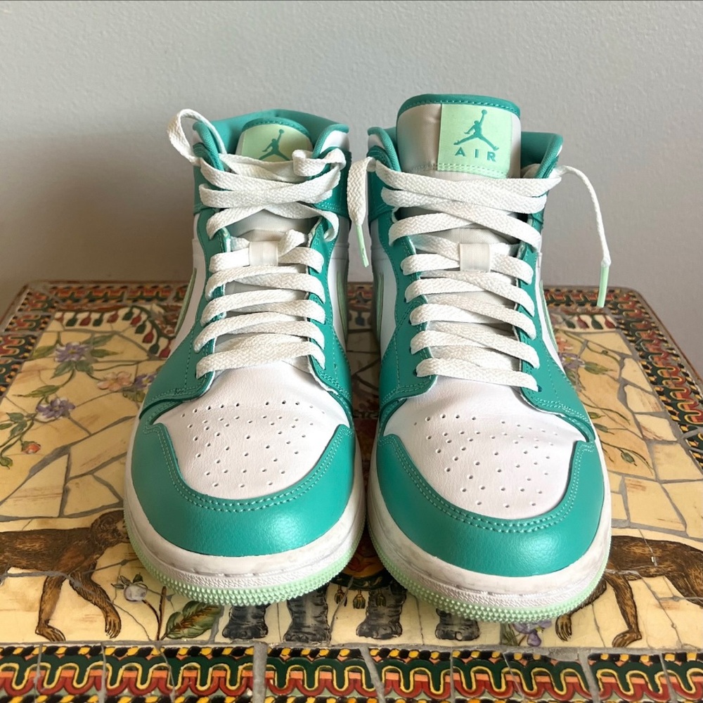 Nike Air Jordan 1 Mid Teal and White Sneakers - Picture 11 of 16